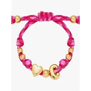 NEW?14K Gold-Plated Knotty Bubble Letter Initial Heart Bracelet